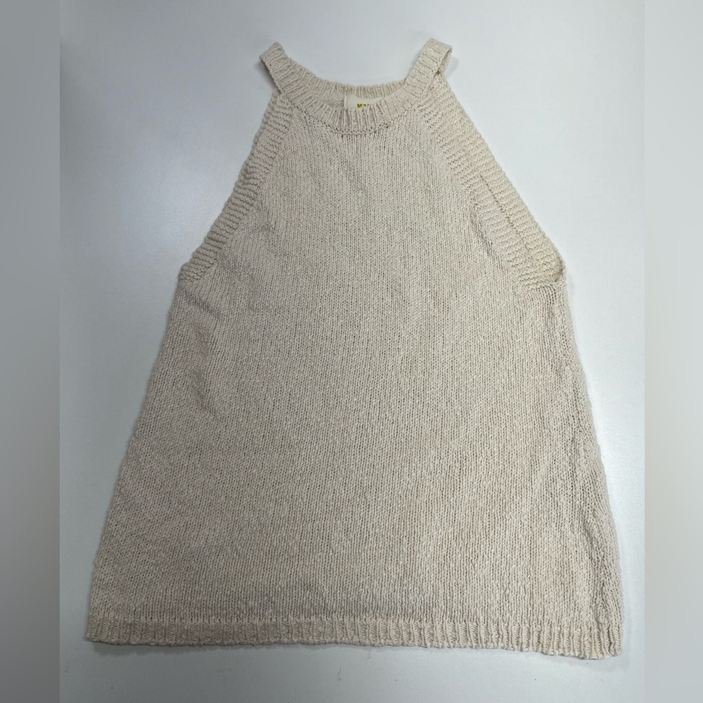Anthropologie Maeve Cotton Knit Halter Cream Beige Tank Top XS - Picture 2 of 11